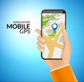 Mobile GPS navigation application. 3d map vector application for city gps route smartphone app. Royalty Free Stock Photo
