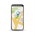 Mobile GPS navigation application. 3d map vector application for city gps route smartphone app Royalty Free Stock Photo
