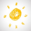 Hand drawn sun. Simple sketch sun. Solar symbol