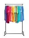 Mobile hanger with colorful clothes, isolated on white background. File contains a path to isolation Royalty Free Stock Photo