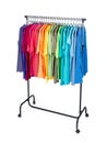 Mobile hanger with colorful clothes, isolated on white background. File contains a path to isolation Royalty Free Stock Photo