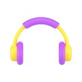 Mobile headphones 3d icon. Professional yellow headset with purple accents