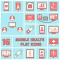 Mobile health icons set flat line