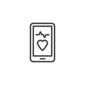 Mobile heartbeat rate app line icon