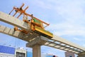 Mobile Hoist Machine working on The Concrete Beams for Sky Train under Construction Royalty Free Stock Photo