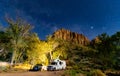 Mobile home Camping under stars at night in Capitol Reef National Park, Utah, USA Royalty Free Stock Photo