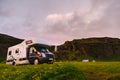 Mobile Home in a Scenic Icelandic Campsite Royalty Free Stock Photo