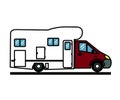 Mobile home on a white background. House on wheels. Cartoon. Vector