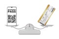 Mobile hone with Boarding Pass Application with Two Golden Business or First Class Airline Boarding Pass Fly Air Tickets on a