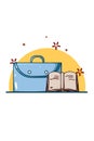 Icon small suitcase and book cartoon illustration