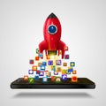 Mobile icons app rocket on the white background. Royalty Free Stock Photo