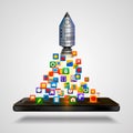 Mobile icons app rocket on the white background. Royalty Free Stock Photo