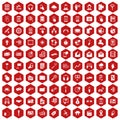 100 mobile icons hexagon red Royalty Free Stock Photo