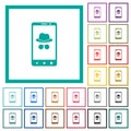 Mobile incognito flat color icons with quadrant frames