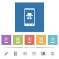 Mobile incognito flat white icons in square backgrounds