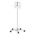 Mobile Infusion Stand. Special medical equipment for intravenous infusion. Metal rack on wheels with stands for glass