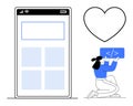 Mobile Interface Design with Developer Presenting Code and a Heart Icon Royalty Free Stock Photo