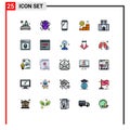 Mobile Interface Filled line Flat Color Set of 25 Pictograms of success, coins, ware wolf, samsung, mobile