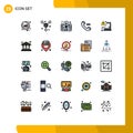 Mobile Interface Filled line Flat Color Set of 25 Pictograms of warn, laptop, file, decode, contact