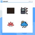 Mobile Interface Filledline Flat Color Set of 4 Pictograms of candy, plant, multimedia, flower, rain