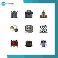 Mobile Interface Filledline Flat Color Set of 9 Pictograms of education, dollor, church, money, mouse Royalty Free Stock Photo