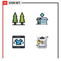 Mobile Interface Filledline Flat Color Set of 4 Pictograms of entertainment, modern, tree, open box, shopping