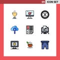 Mobile Interface Filledline Flat Color Set of 9 Pictograms of find, computing, easter, cloud, interior Royalty Free Stock Photo