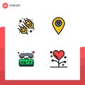 Mobile Interface Filledline Flat Color Set of 4 Pictograms of rice, telephone, heart, pointer, disease