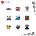 Mobile Interface Filledline Flat Color Set of 9 Pictograms of satellite, life, handicraft, city, glass