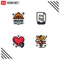 Modern Set of 4 Filledline Flat Colors and symbols such as test, health care, hard hat, document, heart disease