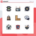 Mobile Interface Filledline Flat Color Set of 9 Pictograms of tools, geometry, dollar, canada, bag