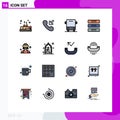 Mobile Interface Flat Color Filled Line Set of 16 Pictograms of avatar, furniture, car, drawer, cabinet Royalty Free Stock Photo