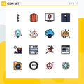 Mobile Interface Flat Color Filled Line Set of 16 Pictograms of idea, user, contact us, person, man