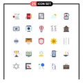 Mobile Interface Flat Color Set of 25 Pictograms of beef, cube, interior, clipboard, sun