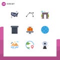 9 User Interface Flat Color Pack of modern Signs and Symbols of food, cake, architecture, tools, paint