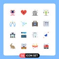 Mobile Interface Flat Color Set of 16 Pictograms of idea, educat, love, idea, bulb Royalty Free Stock Photo