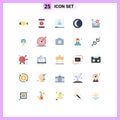 Mobile Interface Flat Color Set of 25 Pictograms of mail, weather, phone, night, moon