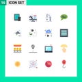 Mobile Interface Flat Color Set Of 16 Pictograms Of Mountains, Conversation, Web, Chat, Mechanism