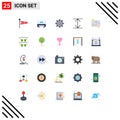 Mobile Interface Flat Color Set of 25 Pictograms of photo, dividend, gear, distribution, expand