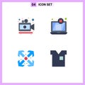 4 Thematic Vector Flat Icons and Editable Symbols of camera, maximize, display, threat, clothing