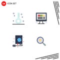 Mobile Interface Flat Icon Set of 4 Pictograms of disease, web, health, laptop, book