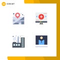 Mobile Interface Flat Icon Set of 4 Pictograms of location, factory, computer, magnifier, broadcast Royalty Free Stock Photo