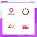 Mobile Interface Flat Icon Set of 4 Pictograms of road, tea, map, music, hearts