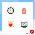 Mobile Interface Flat Icon Set of 4 Pictograms of stopwatch, romance, sign, fire, internet