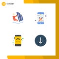 Modern Set of 4 Flat Icons Pictograph of surfer, app, wind, phone, taxi