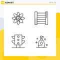 Mobile Interface Line Set of 4 Pictograms of atom, cleaning, construction, light, clean