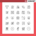 Pack of 25 Modern Lines Signs and Symbols for Web Print Media such as cigar, share, accountant, file, female Royalty Free Stock Photo