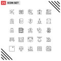 Mobile Interface Line Set of 25 Pictograms of city, flower, portfolio, box, judge