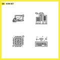 Mobile Interface Line Set of 4 Pictograms of computer, chip, lock, business, information