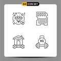 Mobile Interface Line Set of 4 Pictograms of diamond, household, wedding, memory, tool